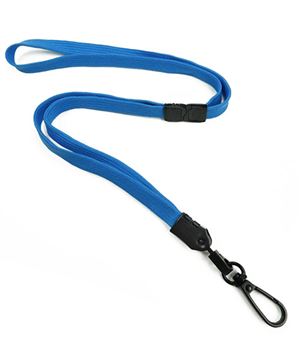 3/8 inch Blue breakaway lanyards with black push gate snap hook-blank-LNB32EBBLU