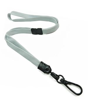 3/8 inch Gray breakaway lanyards with black push gate snap hook-blank-LNB32EBGRY