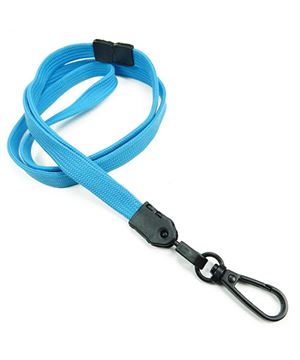 3/8 inch Light blue breakaway lanyards with black push gate snap hook-blank-LNB32EBLBL