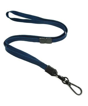 3/8 inch Navy blue breakaway lanyards with black push gate snap hook-blank-LNB32EBNBL