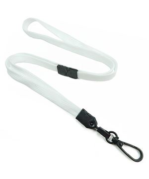 3/8 inch White breakaway lanyards with black push gate snap hook-blank-LNB32EBWHT