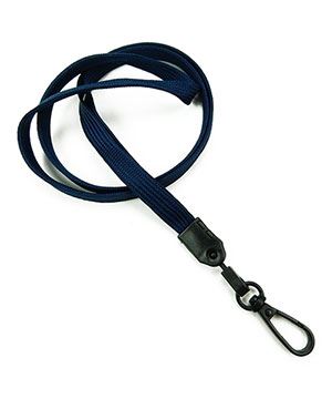 3/8 inch Navy blue ID lanyards attached black push gate snap hook-blank-LNB32ENNBL