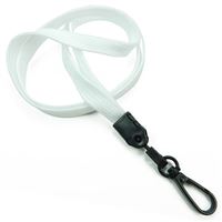 3/8 inch White ID lanyards attached black push gate snap hook-blank-LNB32ENWHT