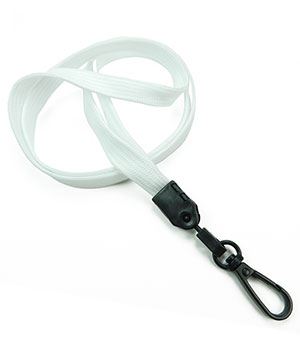 3/8 inch White ID lanyards attached black push gate snap hook-blank-LNB32ENWHT