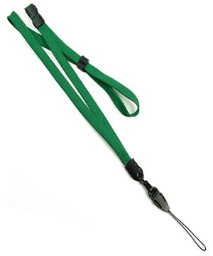 3/8 inch Green adjustable lanyard with breakaway and quick release loop connector and plastic bead-blank-LNB32FBGRN