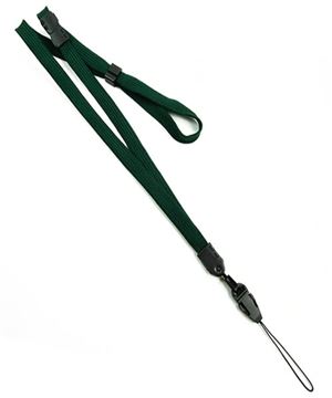 3/8 inch Hunter green adjustable lanyard with breakaway and quick release loop connector and plastic bead-blank-LNB32FBHGN