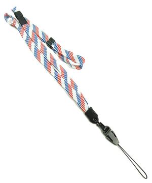 3/8 inch Patriotic pattern adjustable lanyard with breakaway and quick release loop connector and plastic bead-blank-LNB32FBRBW