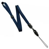 3/8 inch non-metal lanyard-Navyblue polyester tubular strap with quick release loop connector and adjustable beads