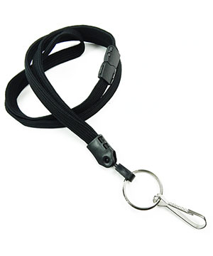 3/8 inch Black breakaway lanyard attached key ring with j hook-blank-LNB32HBBLK