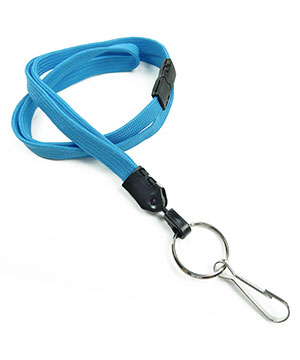 3/8 inch Blue breakaway lanyard attached key ring with j hook-blank-LNB32HBBLU