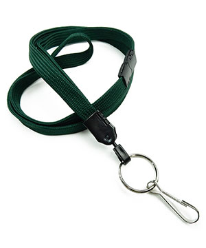 3/8 inch Hunter green breakaway lanyard attached key ring with j hook-blank-LNB32HBHGN