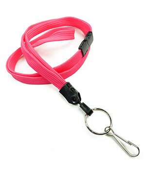 3/8 inch Hot pink breakaway lanyard attached key ring with j hook-blank-LNB32HBHPK