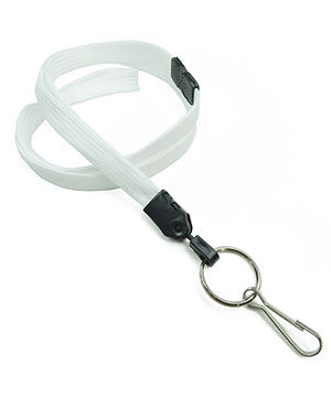 3/8 inch White breakaway lanyard attached key ring with j hook-blank-LNB32HBWHT