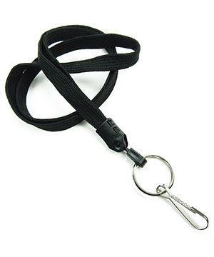3/8 inch Black key lanyards attached metal key ring with j hook-blank-LNB32HNBLK
