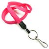 3/8 inch Hot pink key lanyards attached metal key ring with j hook-blank-LNB32HNHPK
