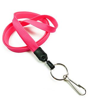 3/8 inch Hot pink key lanyards attached metal key ring with j hook-blank-LNB32HNHPK