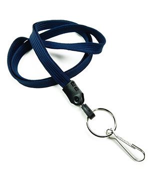 3/8 inch Navy blue key lanyards attached metal key ring with j hook-blank-LNB32HNNBL