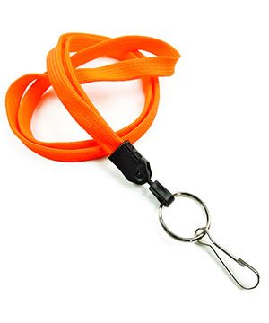 3/8 inch Neon orange key lanyards attached metal key ring with j hook-blank-LNB32HNNOG