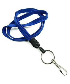 3/8 inch Royal blue key lanyards attached metal key ring with j hook-blank-LNB32HNRBL