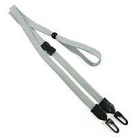 3/8 inch Gray mask lanyard with breakaway and double hook and adjustable bead-blank-LNB32MBGRY