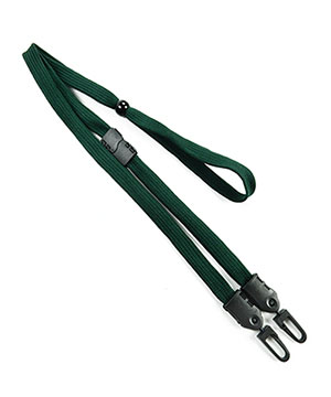 3/8 inch Hunter green mask lanyard with breakaway and double hook and adjustable bead-blank-LNB32MBHGN