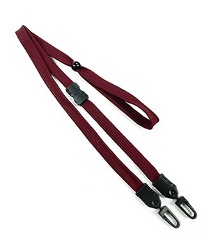 3/8 inch Maroon mask lanyard with breakaway and double hook and adjustable bead-blank-LNB32MBMRN