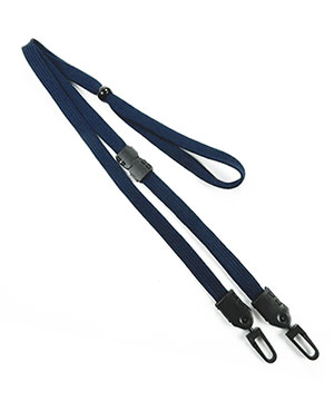 3/8 inch Navy blue mask lanyard with breakaway and double hook and adjustable bead-blank-LNB32MBNBL