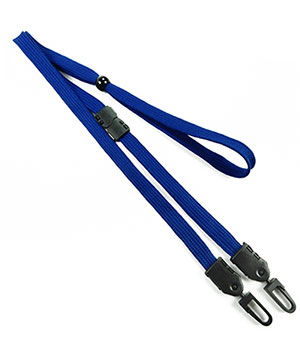 3/8 inch Royal blue mask lanyard with breakaway and double hook and adjustable bead-blank-LNB32MBRBL