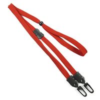 3/8 inch Red mask lanyard with breakaway and double hook and adjustable bead-blank-LNB32MBRED