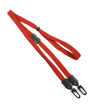 3/8 inch Red mask lanyard with breakaway and double hook and adjustable bead-blank-LNB32MBRED