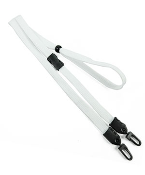 3/8 inch White mask lanyard with breakaway and double hook and adjustable bead-blank-LNB32MBWHT