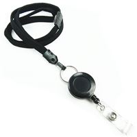 3/8 inch Black breakaway lanyard attached split ring with retractable ID reel-blank-LNB32RBBLK