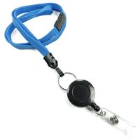 3/8 inch Blue breakaway lanyard attached split ring with retractable ID reel-blank-LNB32RBBLU