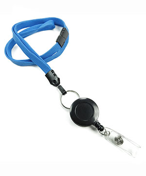 3/8 inch Blue breakaway lanyard attached split ring with retractable ID reel-blank-LNB32RBBLU