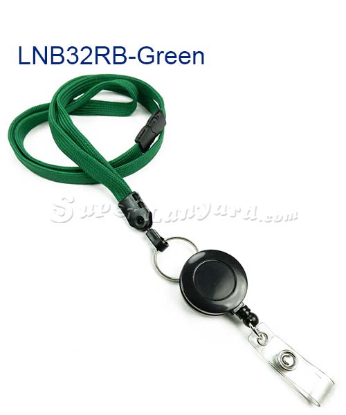 3/8 inch Green Breakaway Lanyard Attached Split Ring with Retractable ID reel-blank-LNB32RBGRN