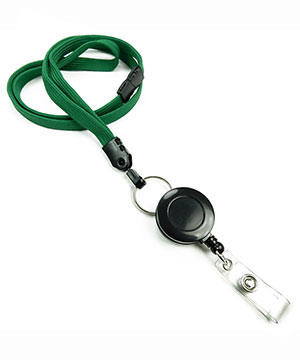 3/8 inch Green breakaway lanyard attached split ring with retractable ID reel-blank-LNB32RBGRN