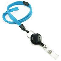 3/8 inch Light blue breakaway lanyard attached split ring with retractable ID reel-blank-LNB32RBLBL