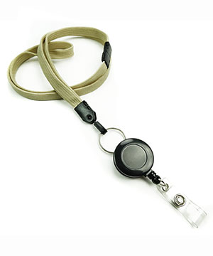 3/8 inch Light gold breakaway lanyard attached split ring with retractable ID reel-blank-LNB32RBLGD