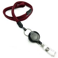 3/8 inch Maroon breakaway lanyard attached split ring with retractable ID reel-blank-LNB32RBMRN