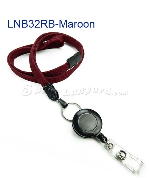 Maroon Retractable Id Lanyard  3/8 inch maroon breakaway lanyard attached  split ring with retractable ID reel-blank-LNB32RBMRN