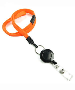 3/8 inch Neon orange breakaway lanyard attached split ring with retractable ID reel-blank-LNB32RBNOG