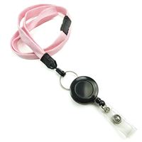 3/8 inch Pink breakaway lanyard attached split ring with retractable ID reel-blank-LNB32RBPNK