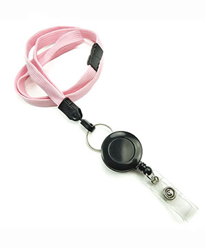 3/8 inch Pink breakaway lanyard attached split ring with retractable ID reel-blank-LNB32RBPNK