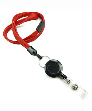 3/8 inch Red breakaway lanyard attached split ring with retractable ID reel-blank-LNB32RBRED