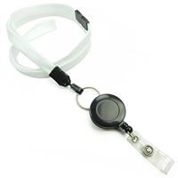 3/8 inch White breakaway lanyard attached split ring with retractable ID reel-blank-LNB32RBWHT