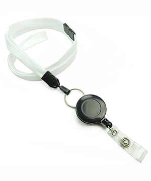 3/8 inch White breakaway lanyard attached split ring with retractable ID reel-blank-LNB32RBWHT