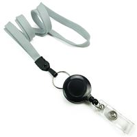 3/8 inch Gray badge reel lanyard attached split ring with retractable ID reel-blank-LNB32RNGRY
