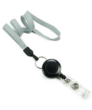 3/8 inch Gray badge reel lanyard attached split ring with retractable ID reel-blank-LNB32RNGRY