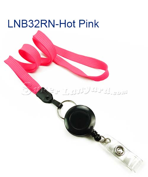 3/8 inch Hot Pink Badge Reel Lanyard Attached Split Ring with Retractable ID reel-blank-LNB32RNHPK