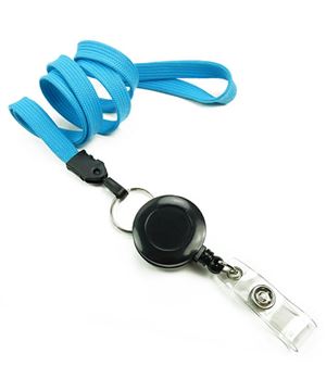 3/8 inch Light blue badge reel lanyard attached split ring with retractable ID reel-blank-LNB32RNLBL